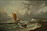William Henry Williamson, Untitled, Fishing vessels in choppy waters off the coast oil on canvas 51 x 76cm