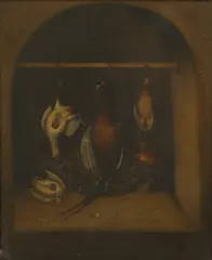 Benjamin Blake, Untitled, A game larder oil on canvas 25 x 20cm