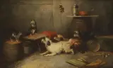 George Armfield, Untitled, Terriers cornering a cat oil on canvas 30.5 x 51cm