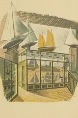 Eric Ravilious, Untitled, 'Model Ships and Railways' lithograph in colours