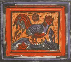 Michael Rothenstein, Untitled, Cockerel woodcut in colours
