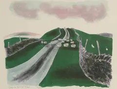 Untitled by Bernard Cheese, ‘Sheep on the Coal Road’ lithograph in colours, sold Oct 2025