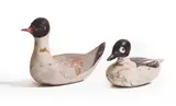 Guy Taplin, Untitled, Goldeneye; Black-headed gull two carved and painted driftwood sculptures with glass eyes