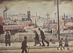 Untitled by L. S. Lowry, 'View of a Town' offset lithograph in colours, sold Oct 2025