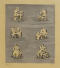Untitled by Henry Moore, 'Studies for Sculpture on Blue-grey Background' (CGM 39) lithograph in colours, sold Oct 2025