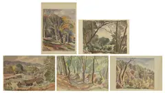 Untitled by Ethelbert White, A woman in a wooded landscape watercolour over pencil 57.5 x 39cm, sold Oct 2025