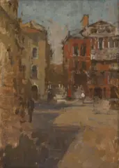 Untitled by Bernard Dunstan, oil on canvas laid on board 32 x 22.5cm, sold Oct 2025