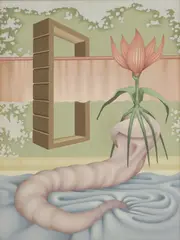 Oscar Mellor, Untitled, Surreal landscape with lotus flower oil on canvas 60 x 45cm Provenance: Bonhams