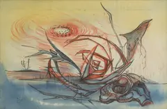 John Banting, Untitled, felt-tip pen and watercolour 31.5 x 47cm Provenance: Christie's