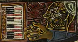 John Banting, Untitled, Piano player oil on canvas laid on board 38 x 68cm
