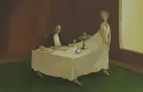 Ronald Ferns, Untitled, Dressing up for dinner oil on board 22.5 x 33cm