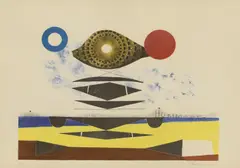 Roland Penrose, Untitled, 'Hommage a Man Ray' lithograph in colours with collage