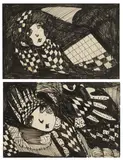 Madge Gill, Untitled, pen and ink on postcards 9 x 14cm