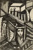 Madge Gill, Untitled, Two heads pen and ink on a postcard 14 x 8.5cm
