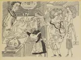 Betty Swanwick, Untitled, The Examination - an illustration from 'Hoodwinked' pen and ink 24 x 29cm