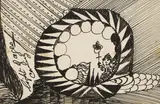 Madge Gill, Untitled, pen and ink on a postcard 8.5 x 14cm