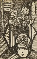 Madge Gill, Untitled, pen and ink on a postcard 14 x 8.5cm