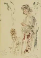 Vivien White, Untitled, 'Dorelia and Me in the Sandpit at Alderney' monotype in colours