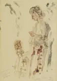 Vivien White, Untitled, 'Dorelia and Me in the Sandpit at Alderney' monotype in colours