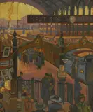 Marjorie Sherlock, Untitled, Liverpool Street Station oil on board 63 x 53.5cm Provenance: With the Fine Art Society