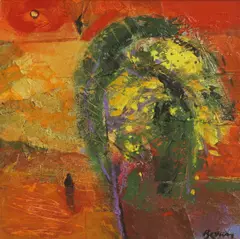 John Brown, Untitled, oil and collage on board 25.5 x 25.5cm
