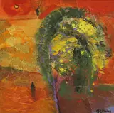 John Brown, Untitled, oil and collage on board 25.5 x 25.5cm
