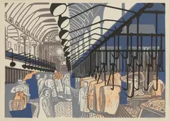 Edward Bawden, Untitled, 'Smithfield Market' - from 'London Markets' lithograph in colours