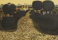 Graham Clarke, Untitled, 'Sepham Oast Houses' linocut in colours