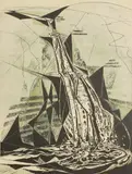Gertrude Hermes, Untitled, 'The Waterfall' linocut and woodcut in colours