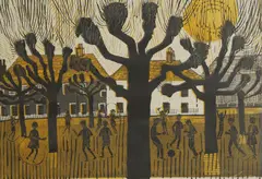 Robert Tavener, Untitled, 'Pollarded Trees (No.4)' linocut in colours
