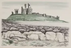 David Gentleman, Untitled, 'Dunstanburgh Castle' lithograph in colours