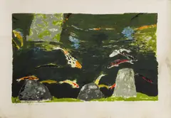 Elizabeth Blackadder, Untitled, published by Glasgow Print Studio with their blind stamp sheet 74.5 x 107cm