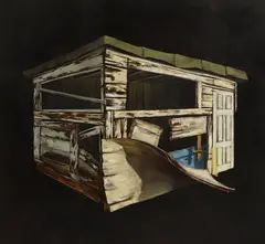 Untitled by Julian Perry, oil on board 113 x 121.5cm, sold Jul 2025