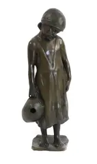 Vincenzo Aurisicchio, Untitled, 'Bambina' a patinated brown bronze figure of a young girl carrying a water vessel, on square base