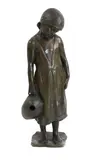 Vincenzo Aurisicchio, Untitled, 'Bambina' a patinated brown bronze figure of a young girl carrying a water vessel, on square base