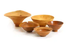 Richard Raffan, Untitled, including an oak example with ten decorative lines carved into the rim