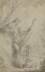 Gottfried Eichler the Younger, Untitled, St John the Baptist in the Wilderness pencil image 9.5 x 6.2cm