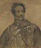 Francis William Wilkin, Untitled, wearing a Waterloo Medal charcoal and white chalk 64 x 55cm