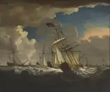 Richard Wright of Liverpool, Untitled, A royal yacht and other shipping in a swell oil on canvas 62 x 76cm