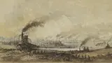 Samuel Bough, Untitled, An industrial riverside town watercolour heightened with white 14.5 x 24cm