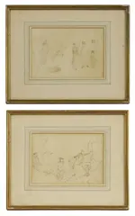 Randolph Caldecott, Untitled, 'Steamship: Deck' pen and brown ink heightened with white