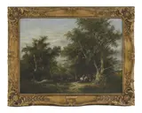 James Stark, Untitled, Figures in a woodland clearing oil on canvas 46 x 61cm