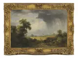 James Stark, Untitled, a windmill beyond oil on canvas 40.5 x 58.5cm