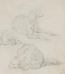 George Chinnery, Untitled, Three dog studies pencil 14.5 x 12cm