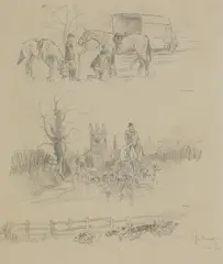 John Gregory King, Untitled, Three pencil illustrations from Jim Meads' 'They still Meet at Eleven'