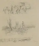 John Gregory King, Untitled, Three pencil illustrations from Jim Meads' 'They still Meet at Eleven'