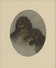 Untitled by Arthur Wardle, A pair of Gorden setters pastel 15.5 x 11.5cm, sold May 2025
