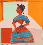 John Kiki, Untitled, mixed media on canvas 136 x 129cm