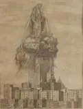 Wolfe von Lenkiewicz, Untitled, Madonna rising above a city pencil and watercolour 63 x 46cm