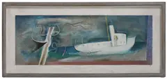 Paul Stevenson, Untitled, oil and pencil on carved board 28 x 75cm Provenance: Mrs P Salmon